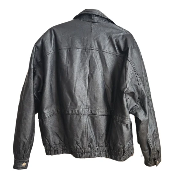 Vintage 90s Joshua Ross Genuine Leather Bomber Jacket – Black – Men’s XL - Picture 3 of 13